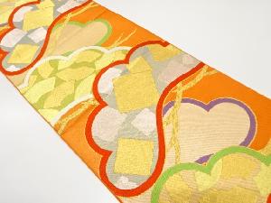 大特価品　川島織物製　笠松に地紙・破れ色紙模様織り出し　袋帯